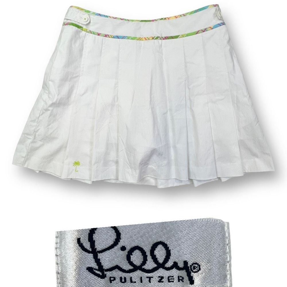 LILLY PULITZER Skort Women's 8" White & Plaid Pleated Tennis Golf Skirt